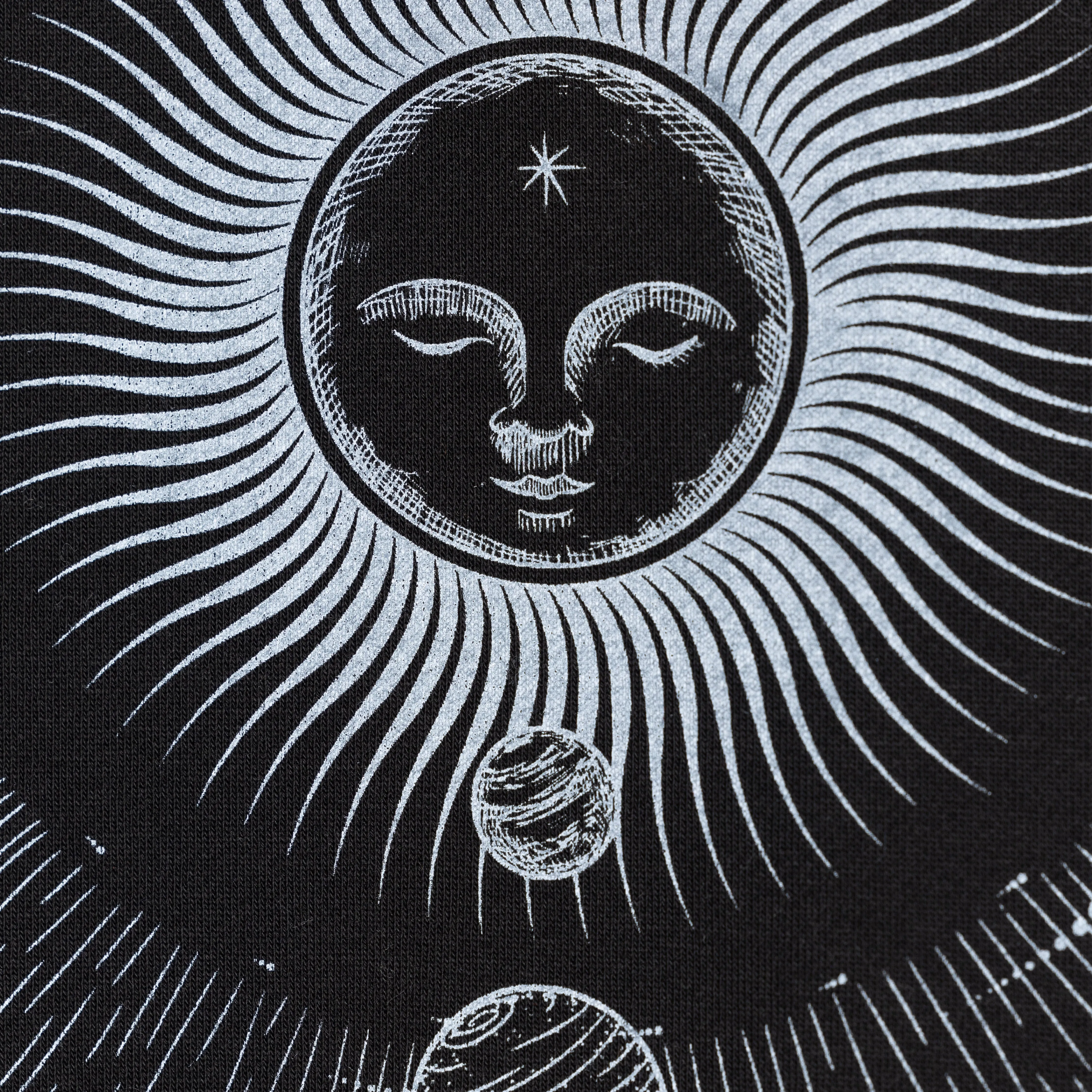 Mens Graphic Wraparound Crewneck Pullover Sweatshirt - Black / Celestial Sun And Moon
