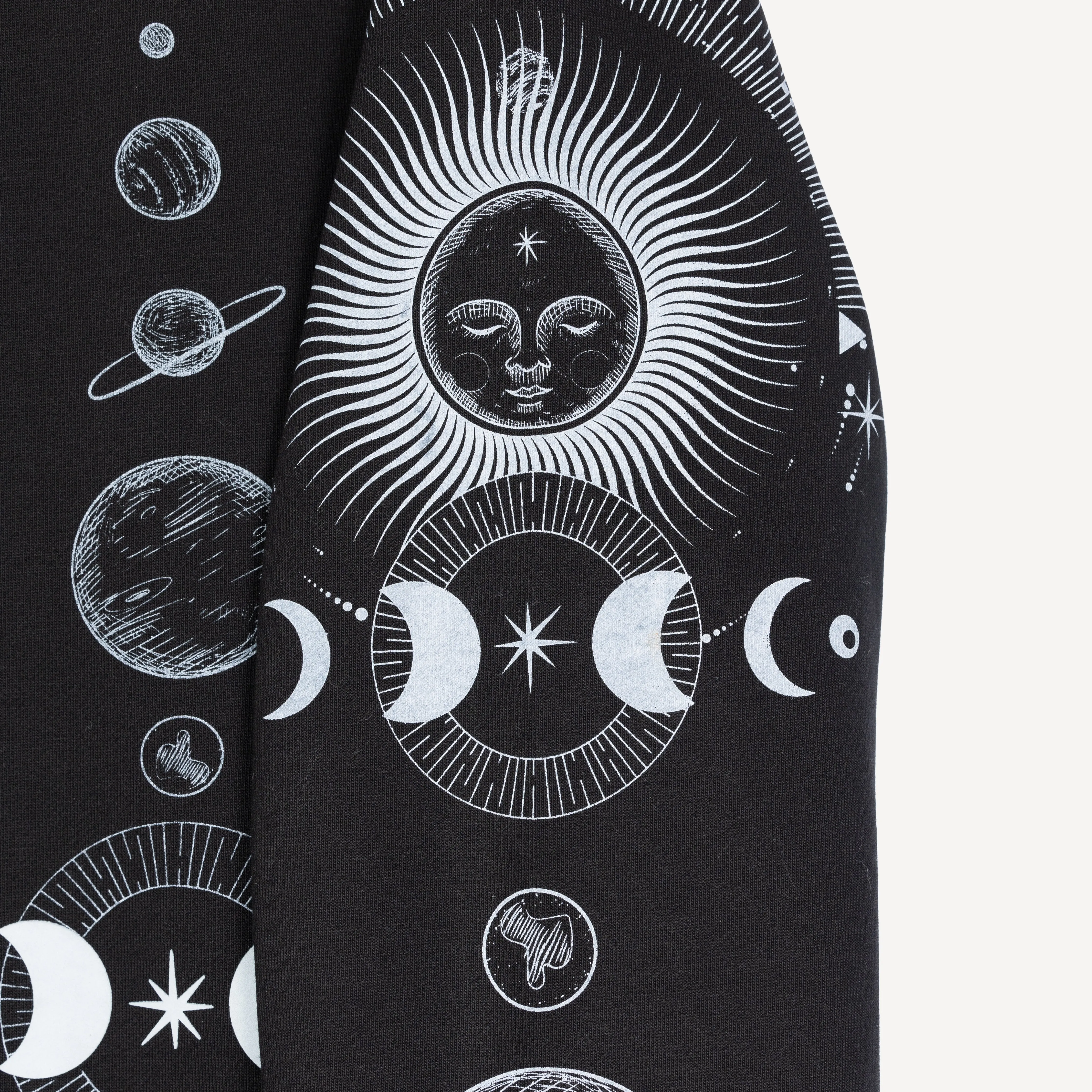 Mens Graphic Wraparound Crewneck Pullover Sweatshirt - Black / Celestial Sun And Moon