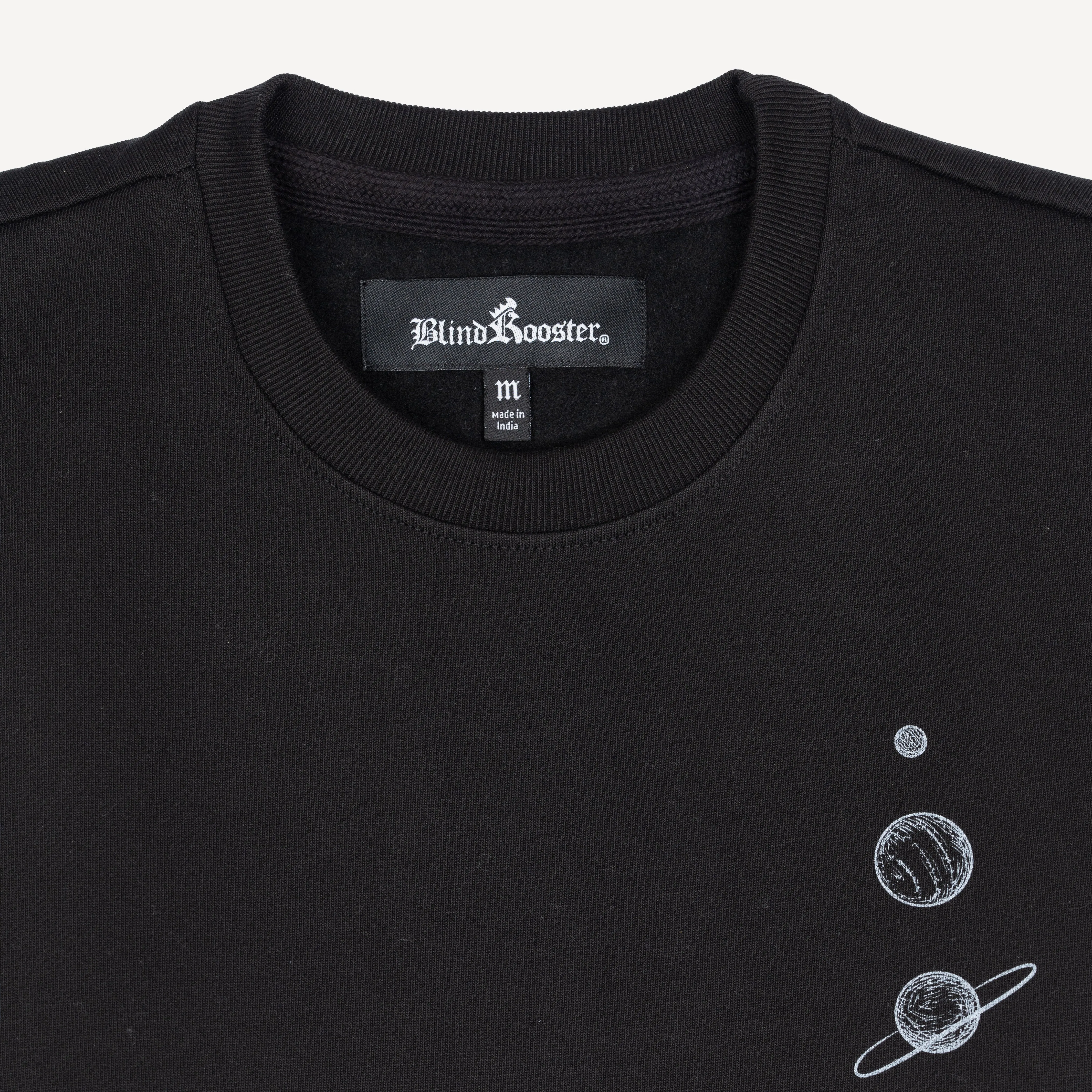 Mens Graphic Wraparound Crewneck Pullover Sweatshirt - Black / Celestial Sun And Moon