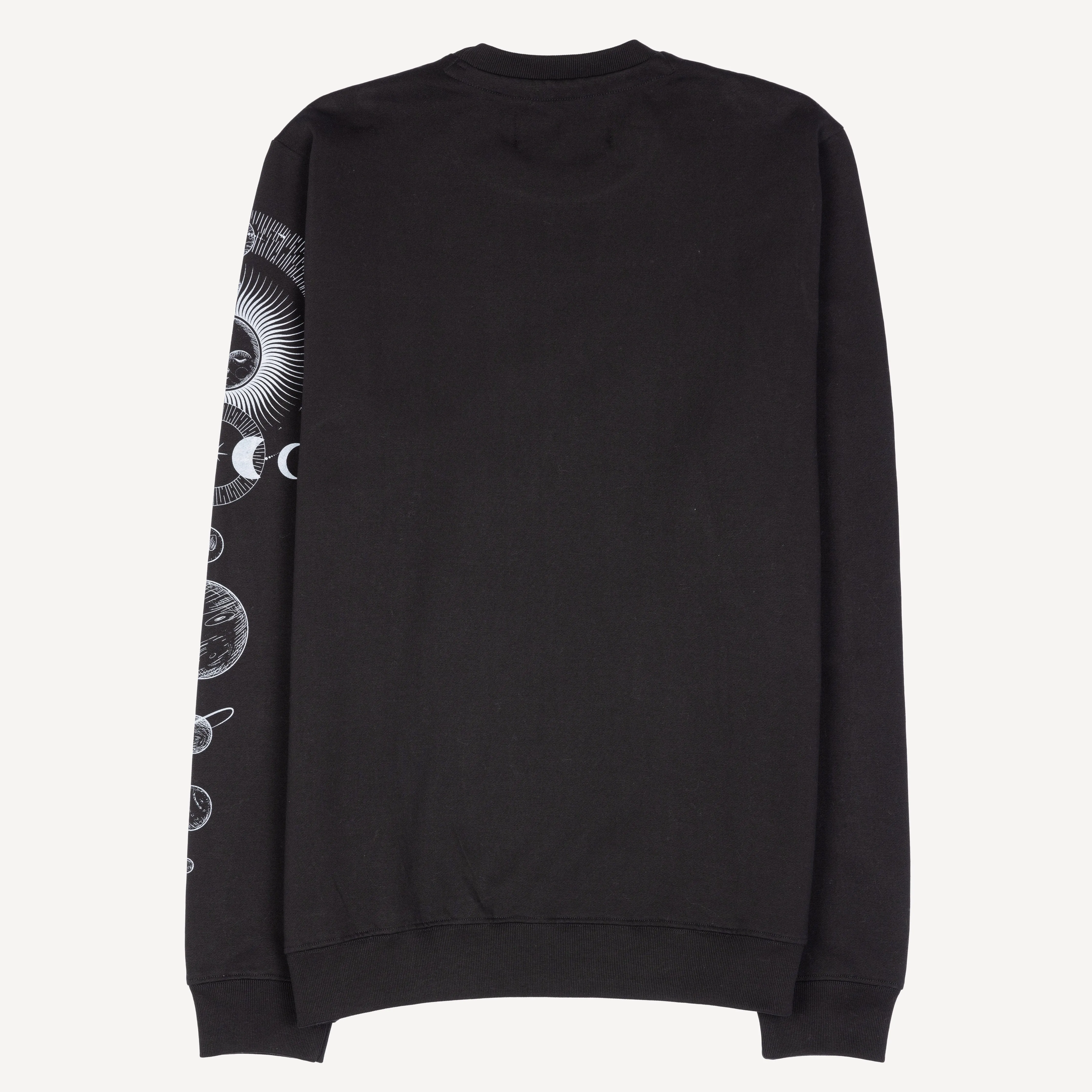 Mens Graphic Wraparound Crewneck Pullover Sweatshirt - Black / Celestial Sun And Moon