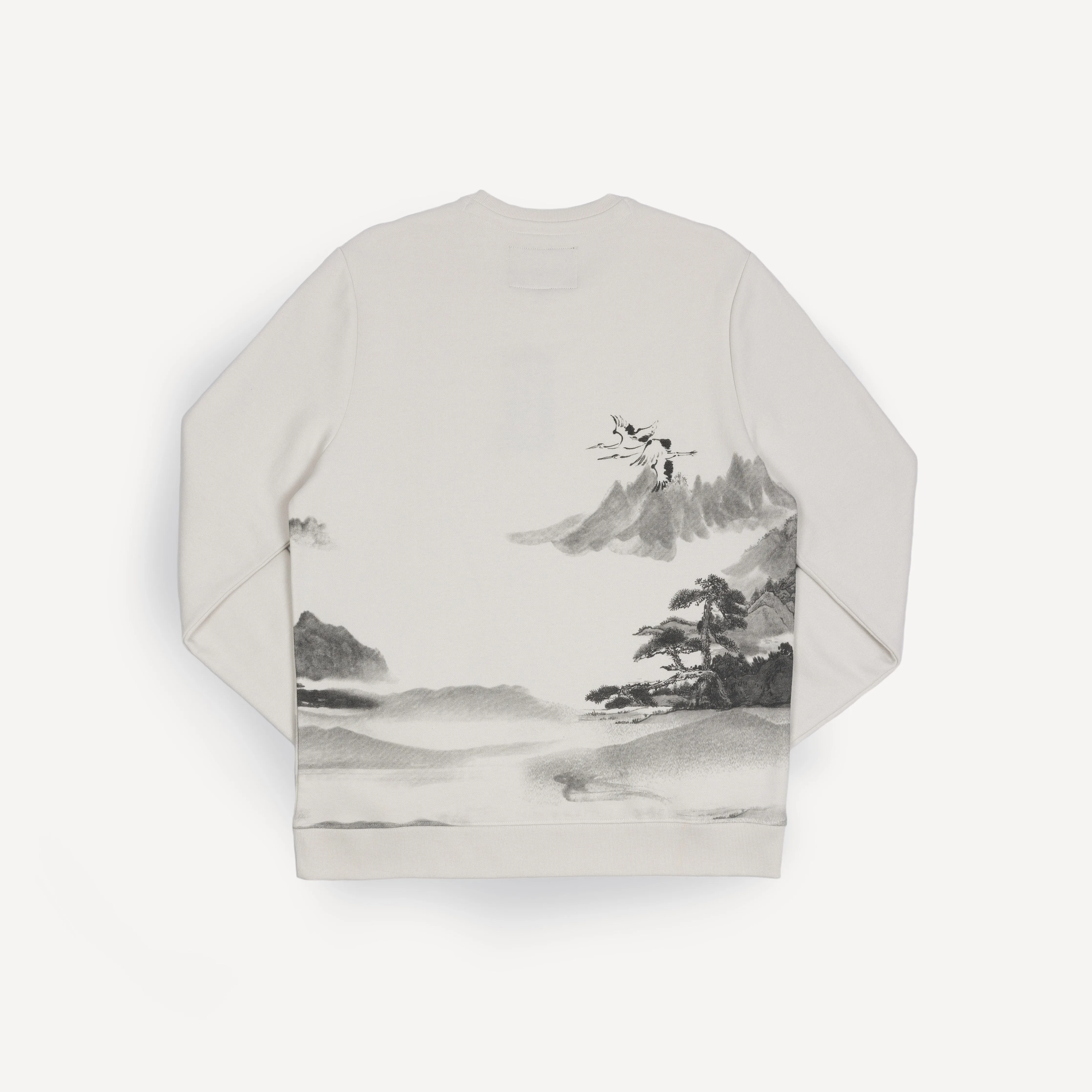 Mens Graphic Wraparound Crewneck Sweatshirt - Oyster Mushroom / Asian Mountain