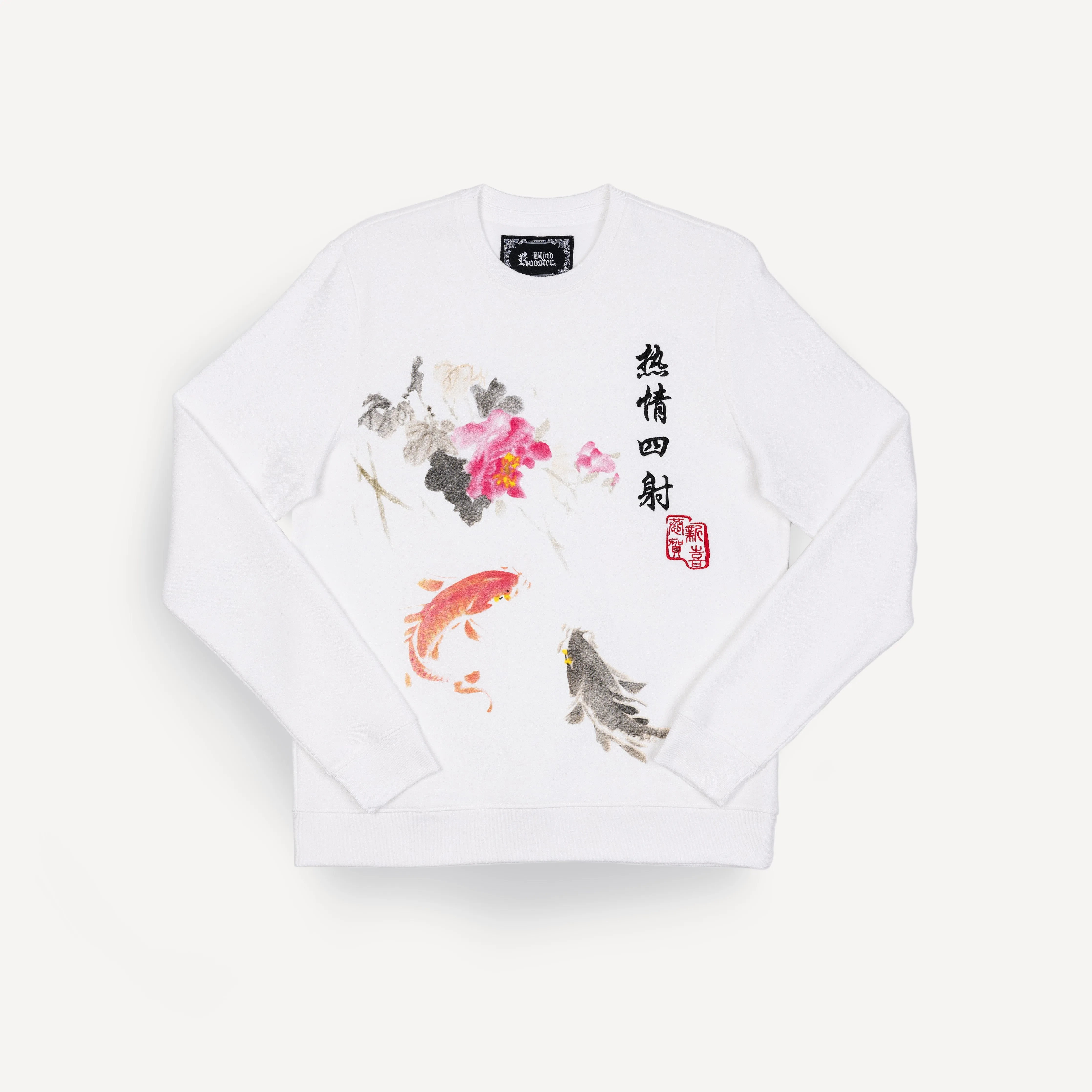 Mens Graphic Wraparound Crewneck Sweatshirt - White / Kanji Passion