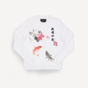 Mens Graphic Wraparound Crewneck Sweatshirt - White / Kanji Passion