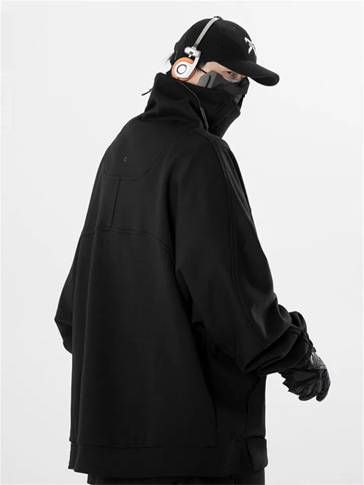 Men's Harajuku High Collar Oversized Sweatshirt with Pocket