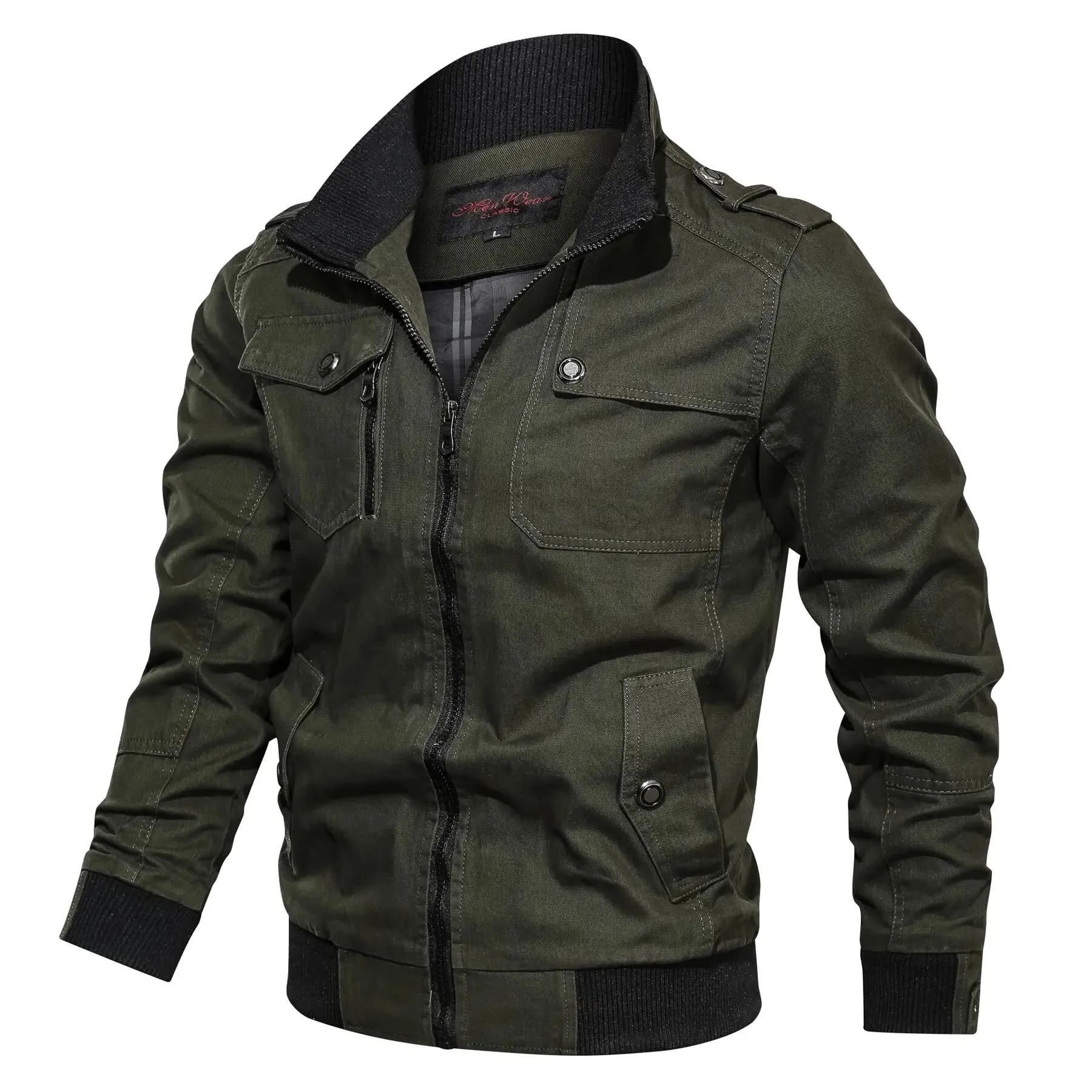 Men's Military Tactical Jacket – Zipper Cargo Cotton Windbreaker