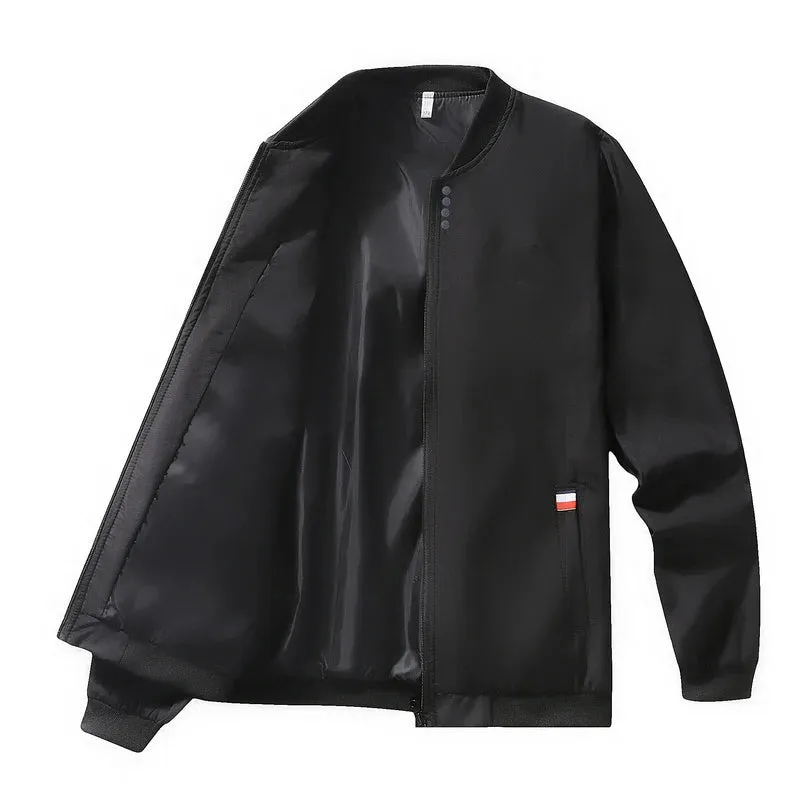 Men's Solid Baseball Neck Zipper Windbreaker Jacket