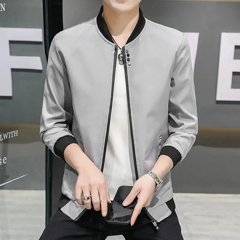 Men's Solid Baseball Neck Zipper Windbreaker Jacket