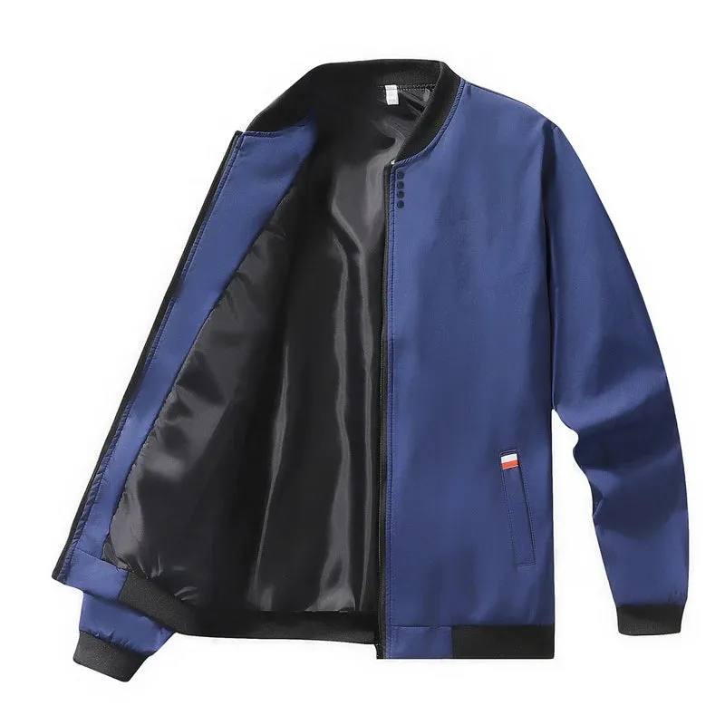 Men's Solid Baseball Neck Zipper Windbreaker Jacket