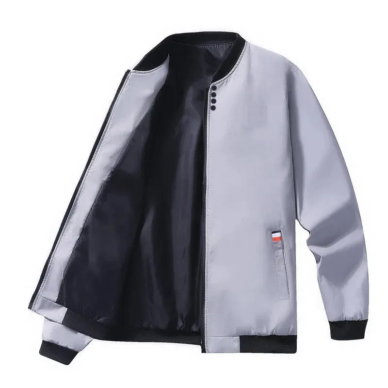 Men's Solid Baseball Neck Zipper Windbreaker Jacket