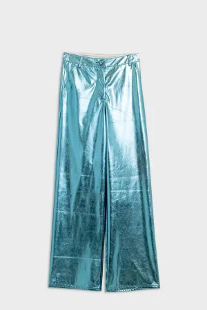 Metallic Straight Leg Pants in Blue