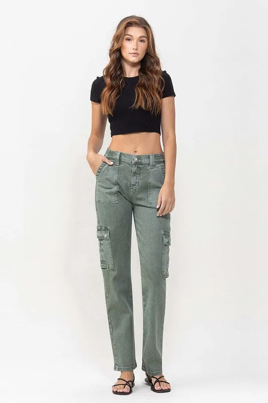 Mid Rise Straight Jeans with Cargo Pocket Detail from vervet
