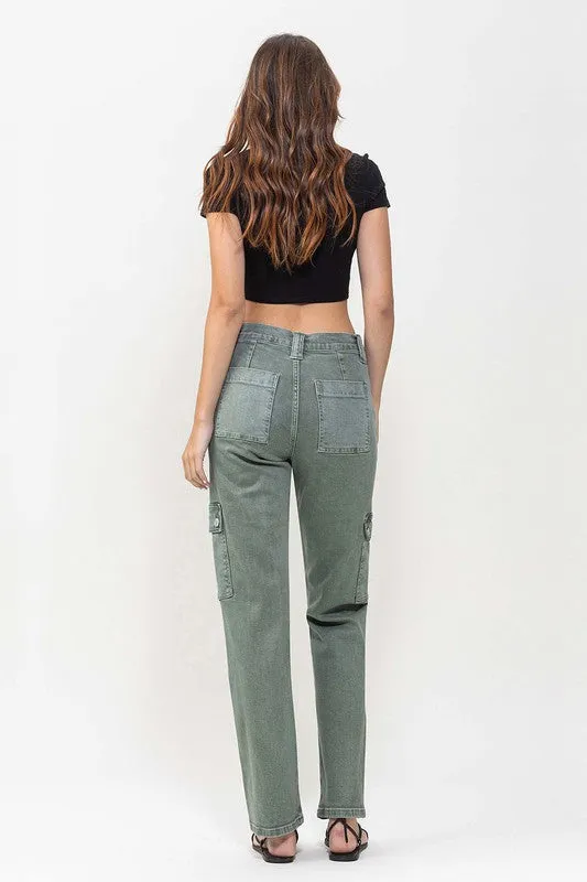 Mid Rise Straight Jeans with Cargo Pocket Detail from vervet