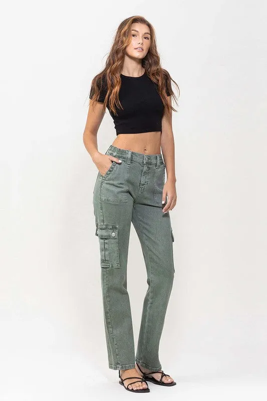 Mid Rise Straight Jeans with Cargo Pocket Detail from vervet