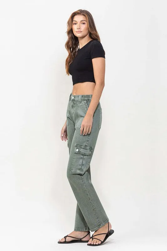 Mid Rise Straight Jeans with Cargo Pocket Detail from vervet