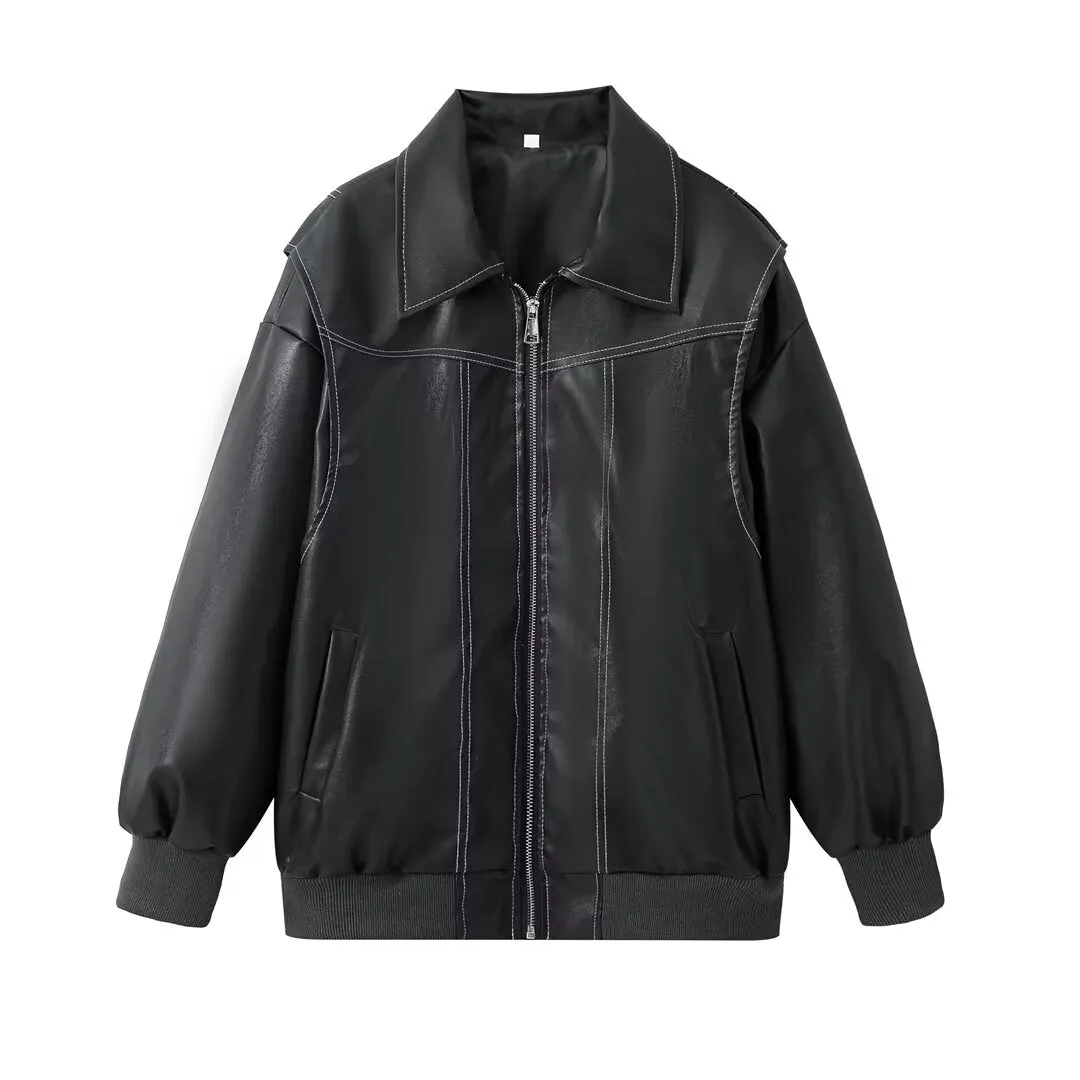 Modern Edge Women's Faux Leather Bomber Jacket