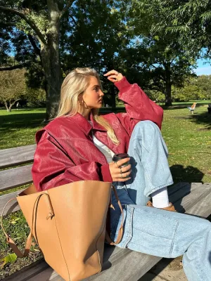 Modern Edge Women's Faux Leather Bomber Jacket
