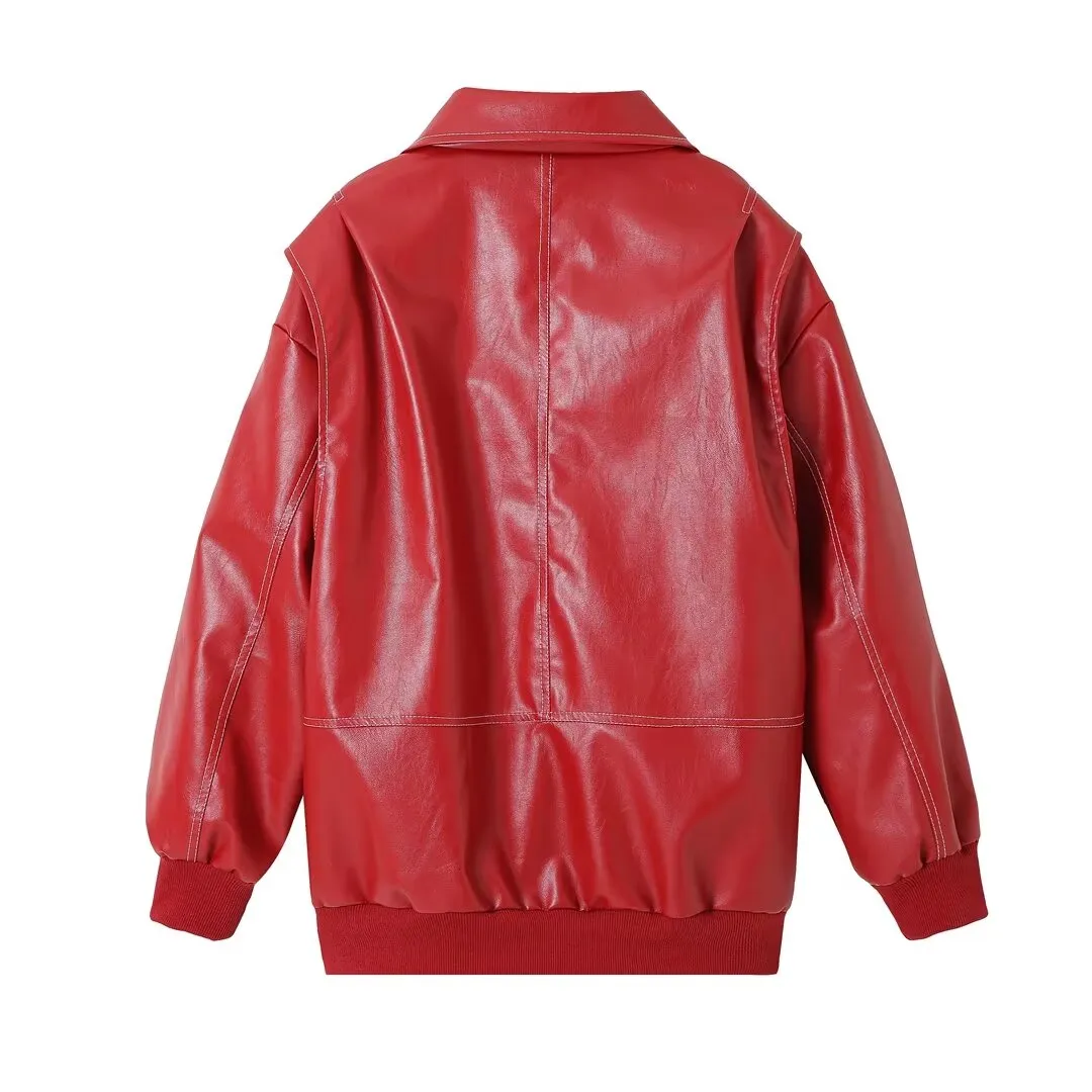 Modern Edge Women's Faux Leather Bomber Jacket