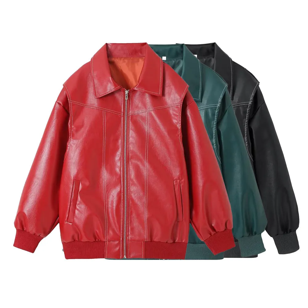Modern Edge Women's Faux Leather Bomber Jacket