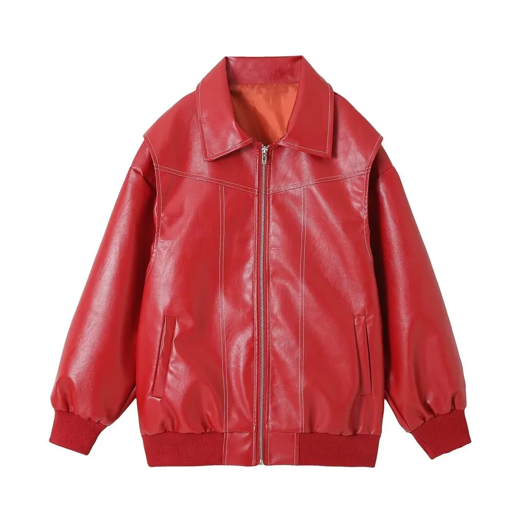 Modern Edge Women's Faux Leather Bomber Jacket