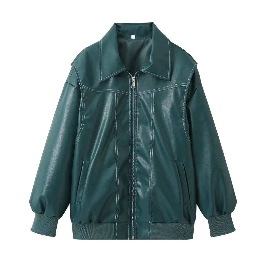 Modern Edge Women's Faux Leather Bomber Jacket