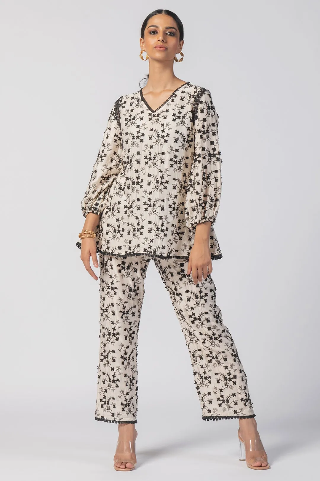 Mulmul Cupro Eloise Off White Top With Eloise Off White Pant