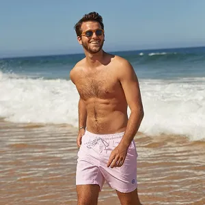 New MaaMgic Mens Slim Fit Quick Dry Deck Stripe Mid Length Swim Trunks Shorts Mesh Lining, Sz L