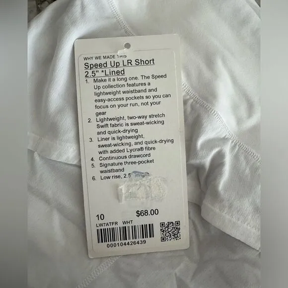 NWT New LULULEMON Speed Up Low Rise Shorts White 10
