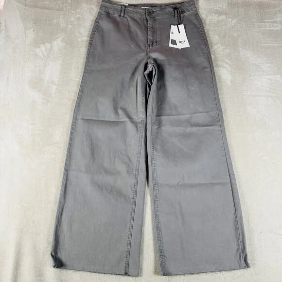 OAT New York Pants Womens 10 Gray High Rise Wide Leg Trouser Stretch Raw Hem NWT
