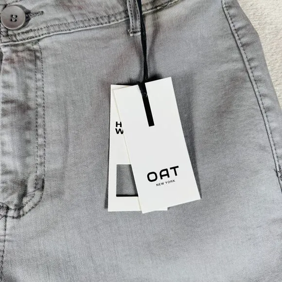 OAT New York Pants Womens 10 Gray High Rise Wide Leg Trouser Stretch Raw Hem NWT