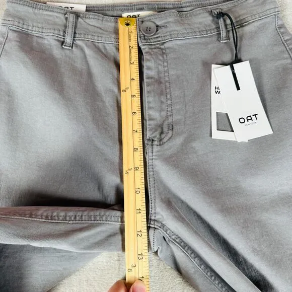 OAT New York Pants Womens 10 Gray High Rise Wide Leg Trouser Stretch Raw Hem NWT