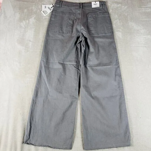 OAT New York Pants Womens 10 Gray High Rise Wide Leg Trouser Stretch Raw Hem NWT