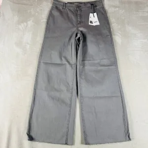 OAT New York Pants Womens 10 Gray High Rise Wide Leg Trouser Stretch Raw Hem NWT