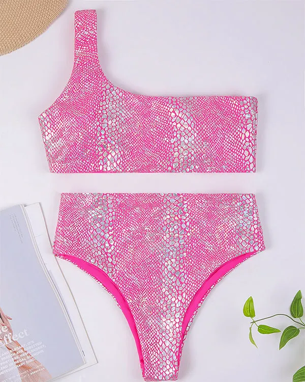 One Shoulder SnakeSkin Bikini Sets