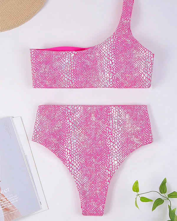 One Shoulder SnakeSkin Bikini Sets