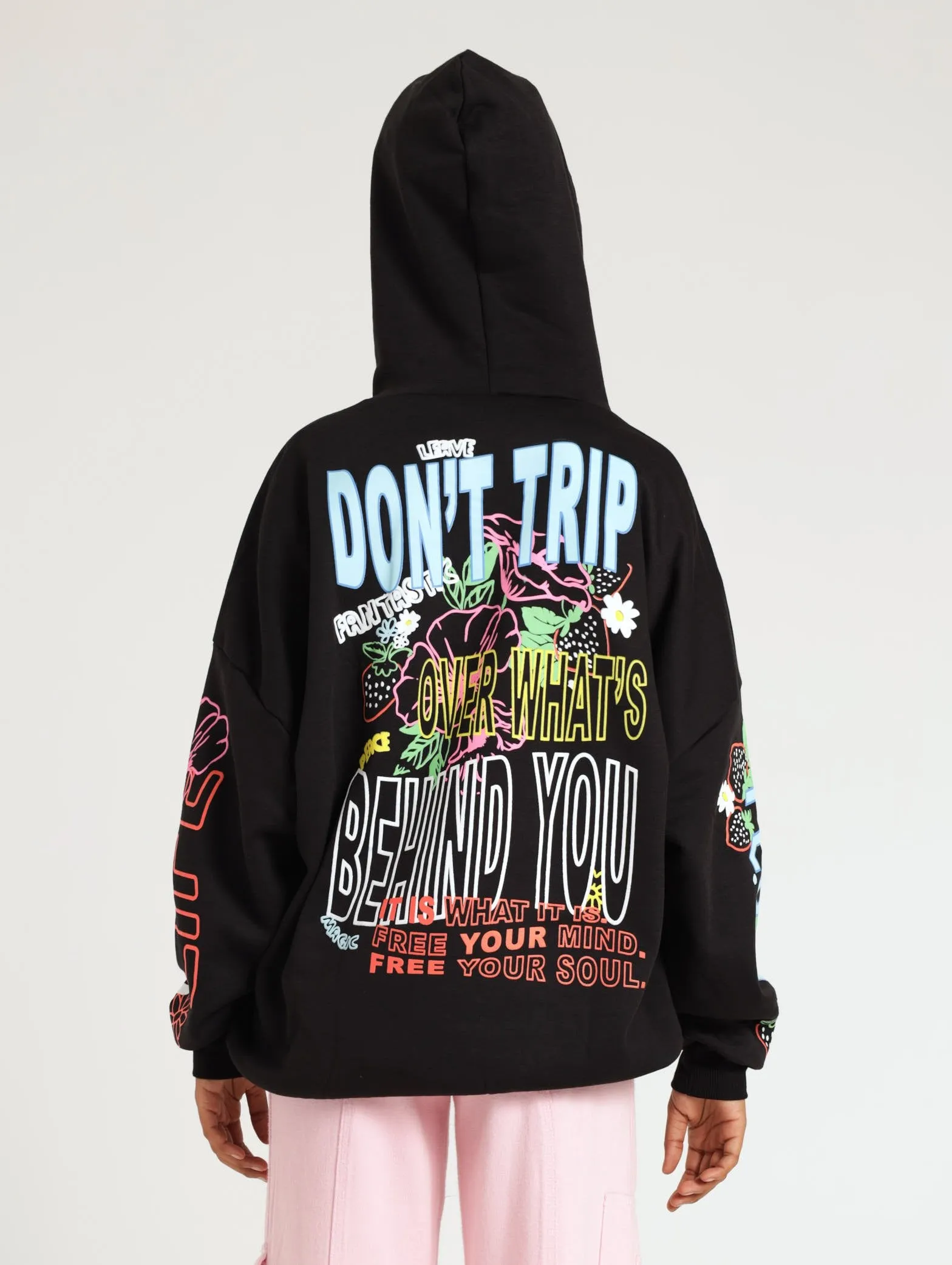 Oversized Printed Hoody - Black