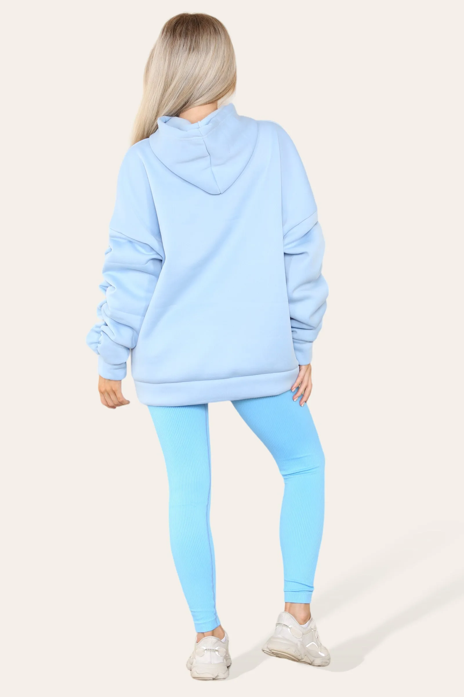 Oversized Ruched Sleeves Hoodie With Satin Ribbon