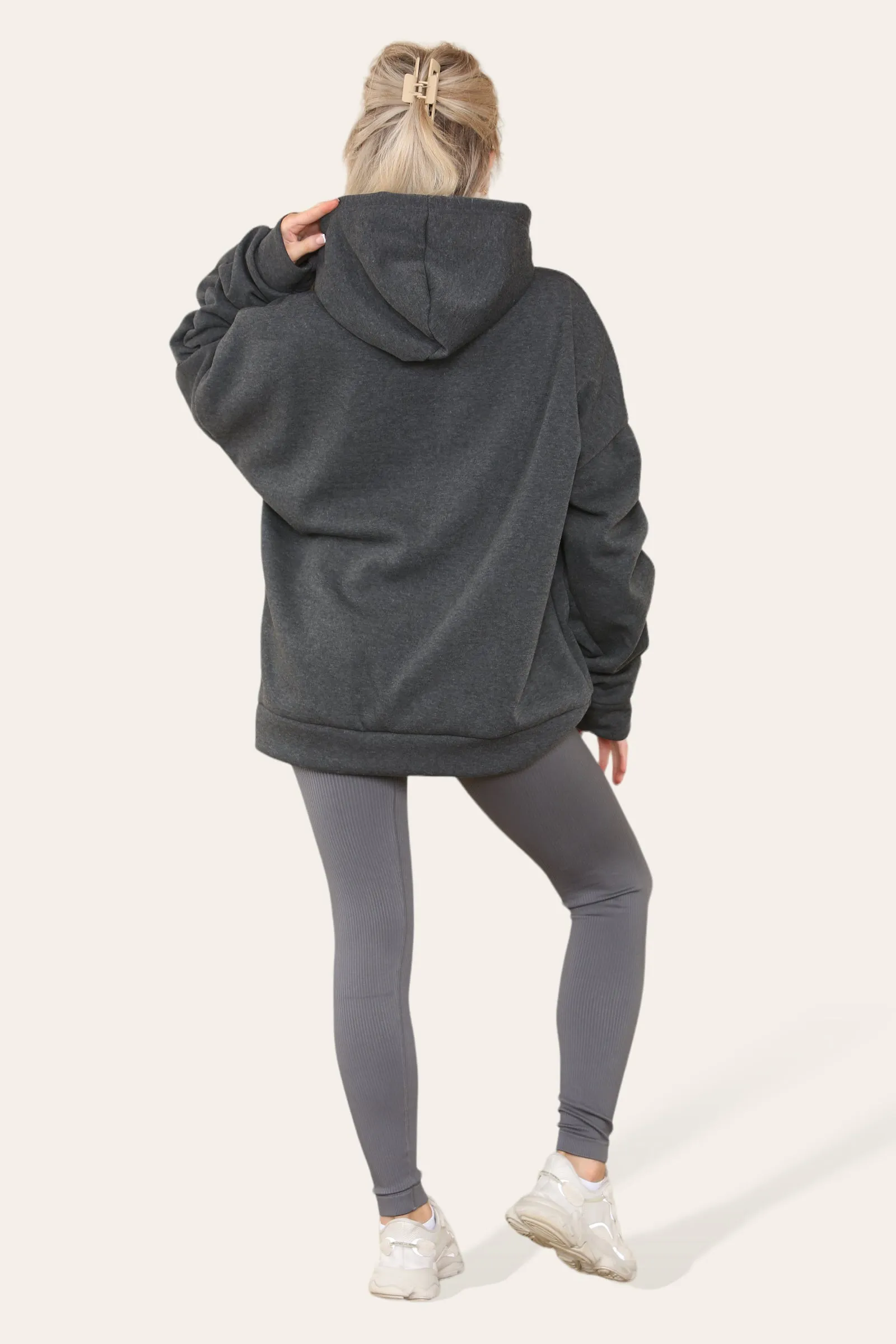 Oversized Ruched Sleeves Hoodie With Satin Ribbon
