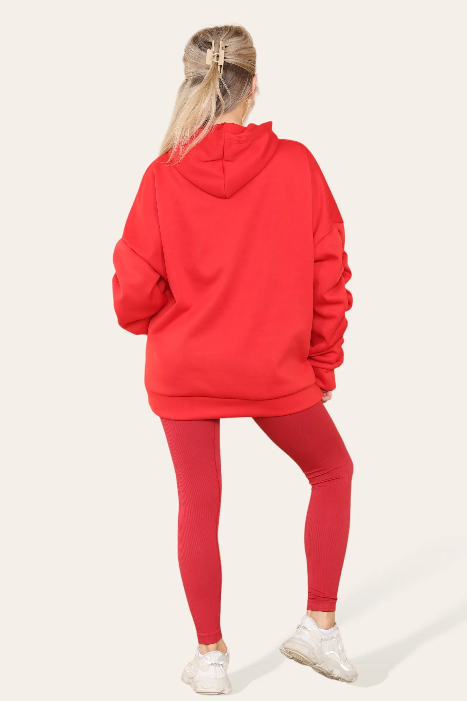 Oversized Ruched Sleeves Hoodie With Satin Ribbon