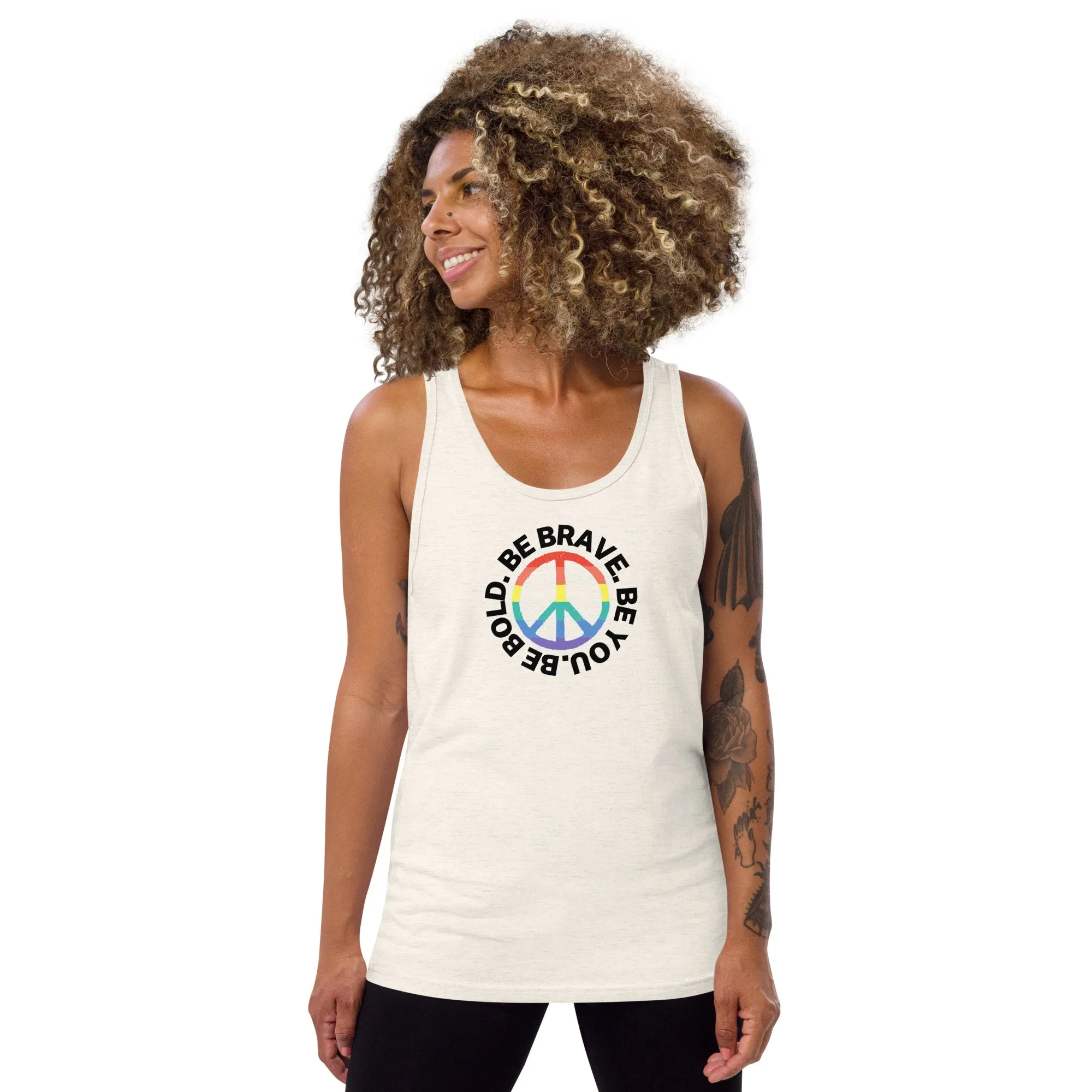 PEACE BE YOU with Peace Sign Motivational Message Graphic Tank Women