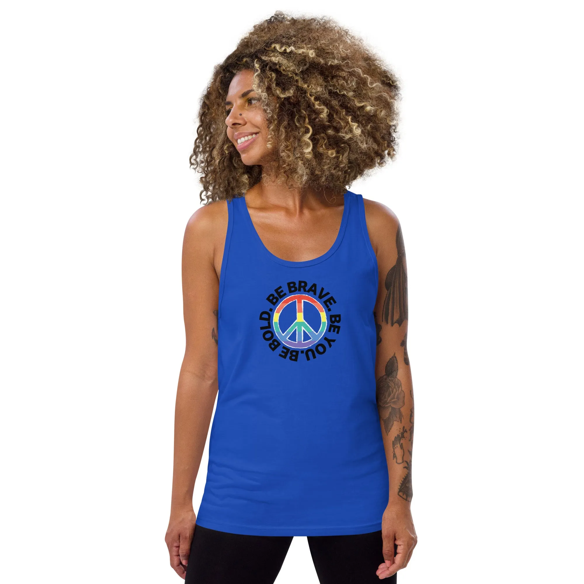 PEACE BE YOU with Peace Sign Motivational Message Graphic Tank Women