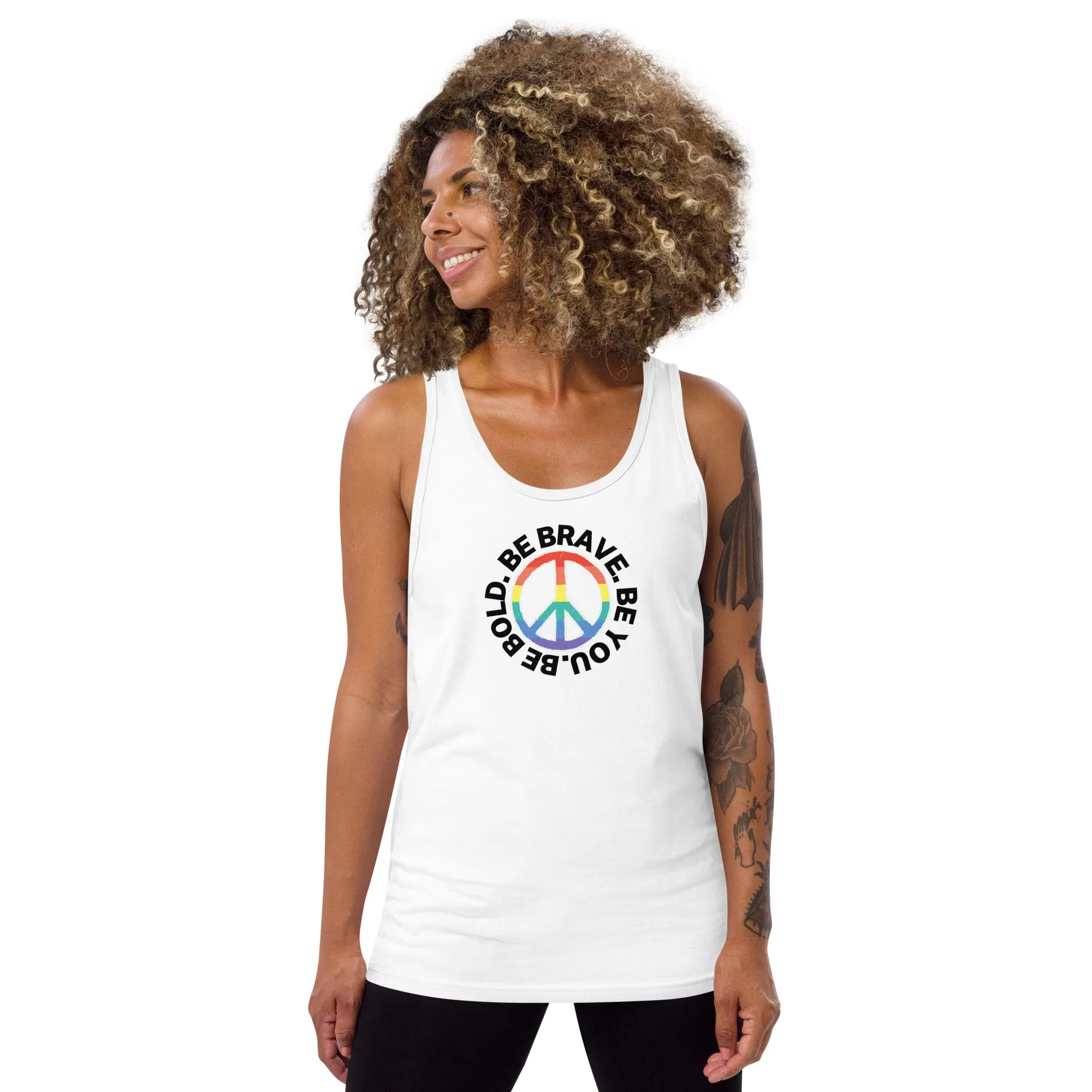 PEACE BE YOU with Peace Sign Motivational Message Graphic Tank Women