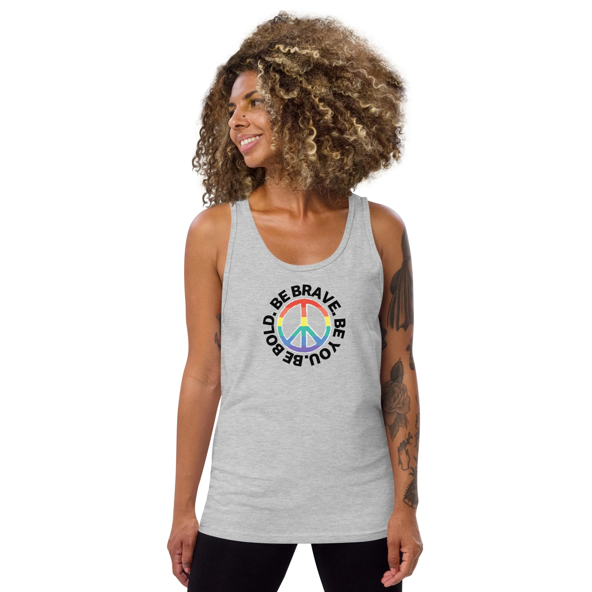 PEACE BE YOU with Peace Sign Motivational Message Graphic Tank Women