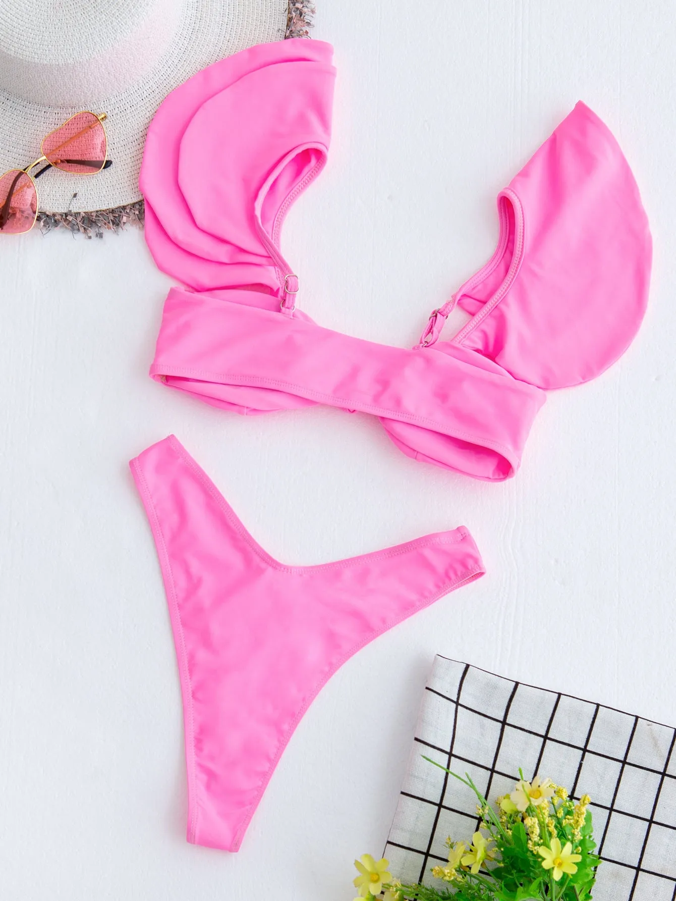 Personality Solid Color Ruffle Swimsuit Female trendy Sexy Bikini New Swimwear 2 Piece Sets Womens Bikini Set Bathing Suit