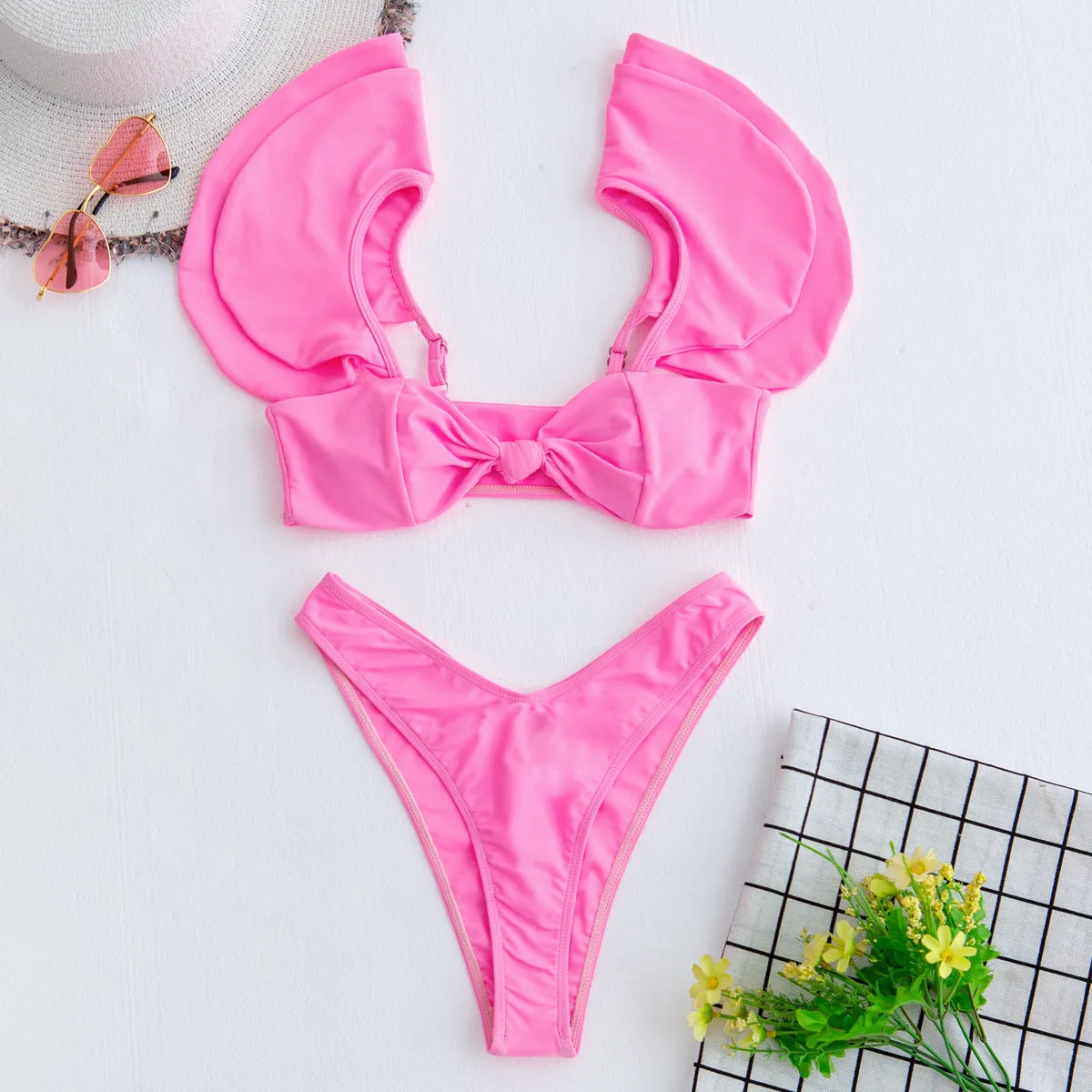 Personality Solid Color Ruffle Swimsuit Female trendy Sexy Bikini New Swimwear 2 Piece Sets Womens Bikini Set Bathing Suit