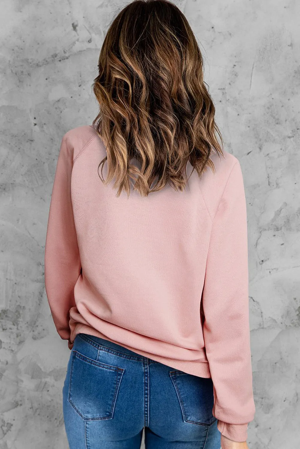 Pink XOXO Heart Shaped Glitter Print Long Sleeve Sweatshirt