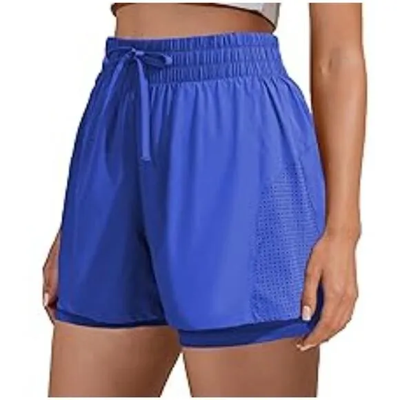 PINSPARK Athletic Shorts for Women 2 in 1 Workout Small, Blue NWT