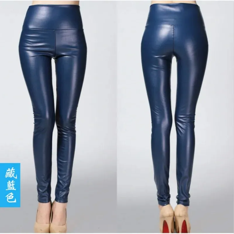 Plus Size Faux Leather Leggings for Women - High Waist Shiny Slim Fit Pants (XS–5XL)