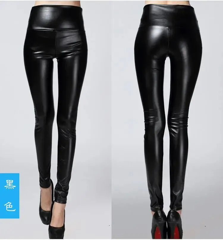 Plus Size Faux Leather Leggings for Women - High Waist Shiny Slim Fit Pants (XS–5XL)