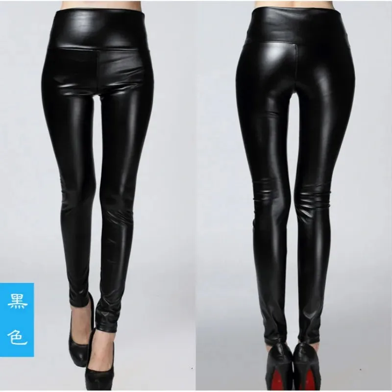 Plus Size Faux Leather Leggings for Women - High Waist Shiny Slim Fit Pants (XS–5XL)