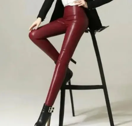 Plus Size Faux Leather Leggings for Women - High Waist Shiny Slim Fit Pants (XS–5XL)